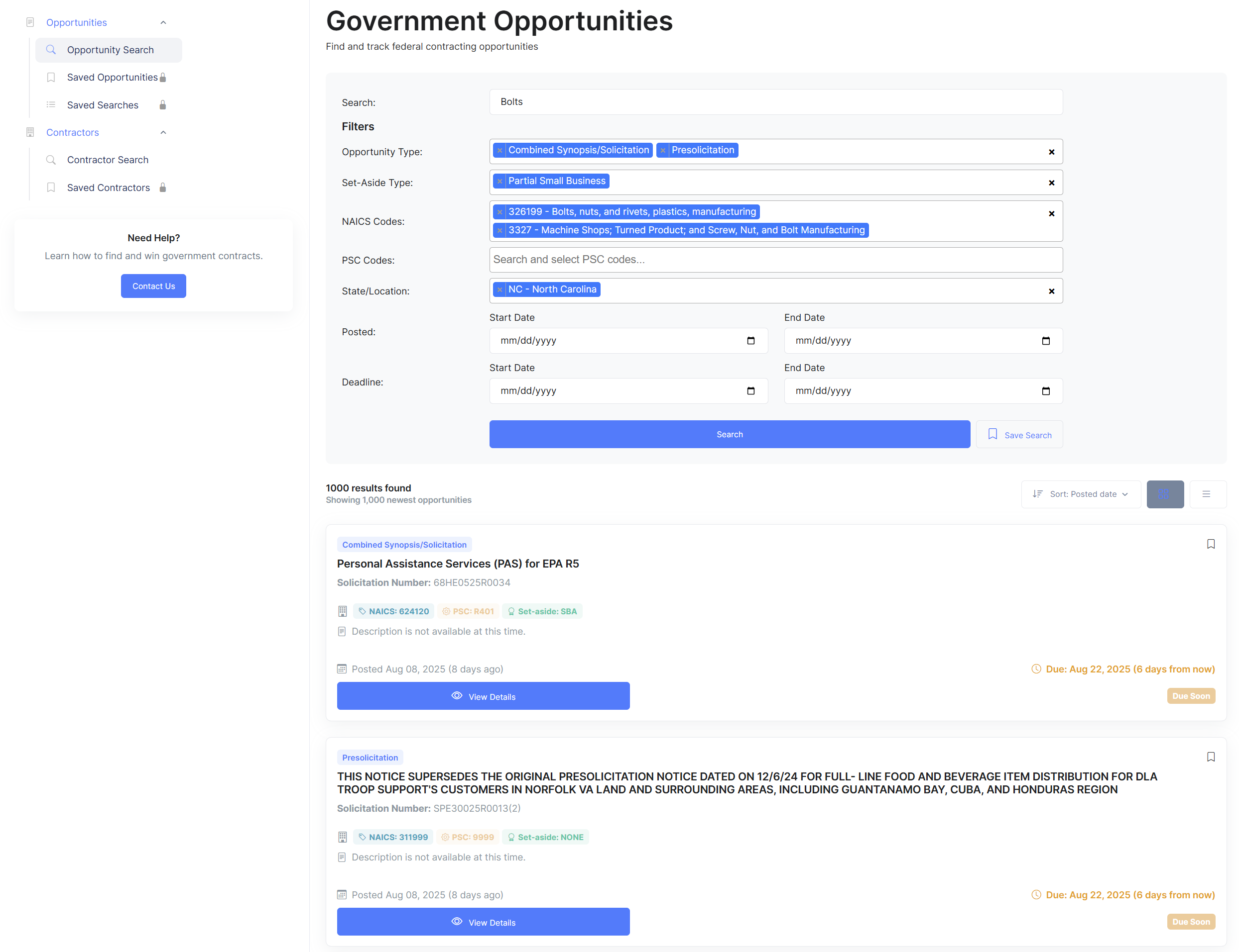 SAM Directory Opportunities Platform